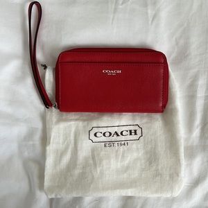 Coach Leather Wristlet Wallet in Red